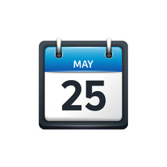 May 25. Calendar icon.Vector illustration,flat style.Month and date.Sunday,Monday,Tuesday,Wednesday,Thursday,Friday,Saturday.Week,weekend,red letter day. 2017,2018 year.Holidays.