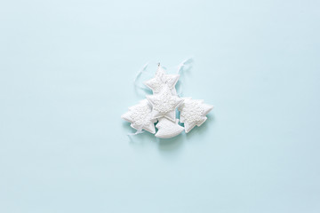 Christmas toys design top view with trees and stars