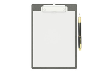 Blue Clipboard with Blank Paper and Pen, 3D rendering