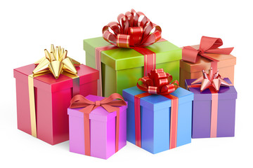 Gift multicolored boxes, 3D rendering