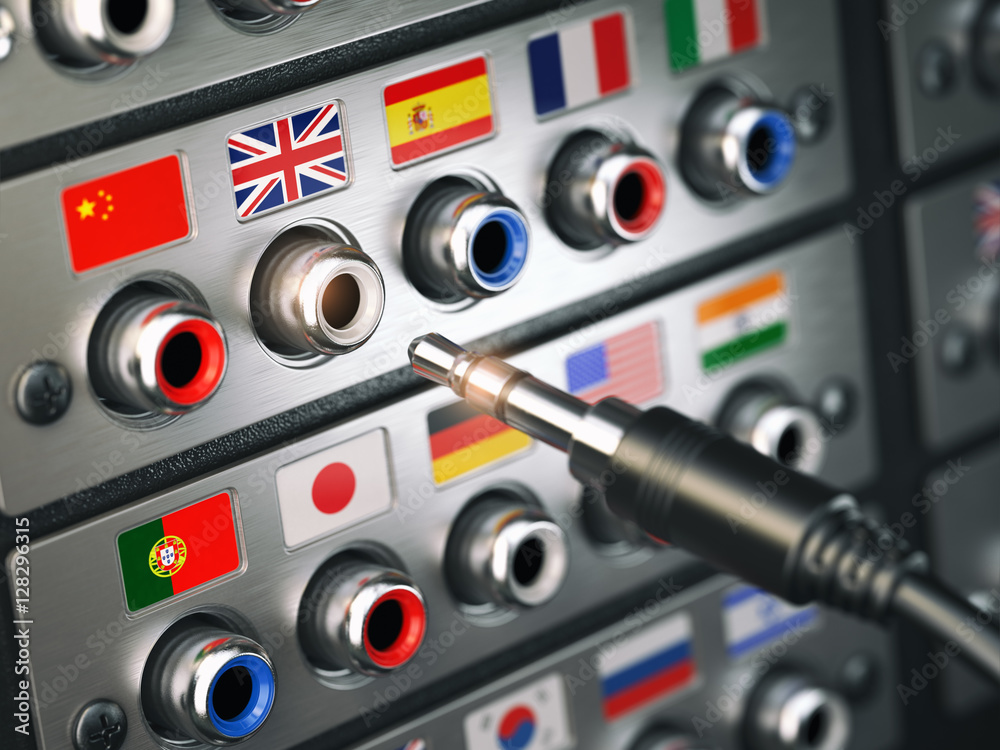 Poster select language. learning, translate languages or audio guide co