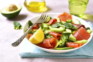 Vegetable salad with salted salmon.