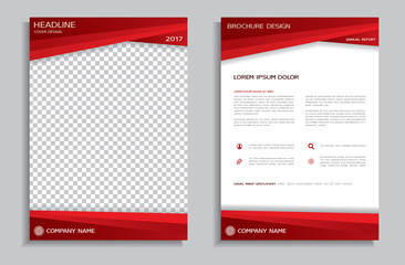 Flyer design template - brochure with red geometric background, front and back page