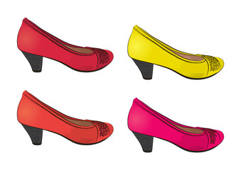 Set of multi-colored bright shoes. Vector illustration.