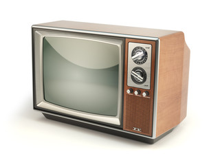 Vintage TV set isolated on white background. Communication, medi