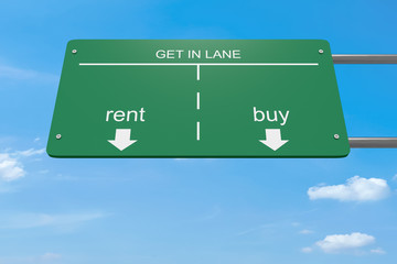 Get In Lane Business Concept: Rent Or Buy, 3d illustration