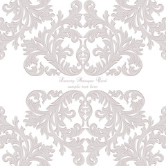 Vintage Baroque ornament card. Vector damask decor. Royal Victorian poster for greetings, events, celebration, anniversary