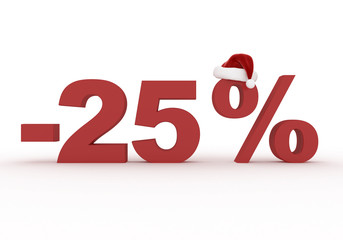 25 Percent discount sign  in the hat of Santa Claus