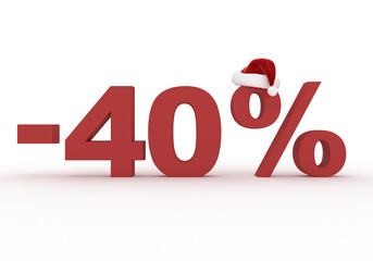 40 Percent discount sign  in the hat of Santa Claus