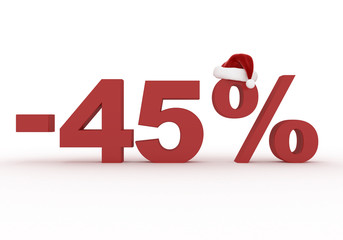 45 Percent discount sign  in the hat of Santa Claus