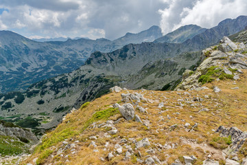 Fototapeta na wymiar Panorama from Banderitsa pass to Banderishki Chukar peak, Pirin Mountain, Bulgaria