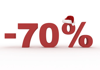 70 Percent discount sign  in the hat of Santa Claus