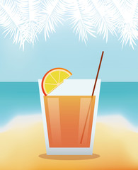 cocktail lime alcohol with beach background vector illustration eps 10