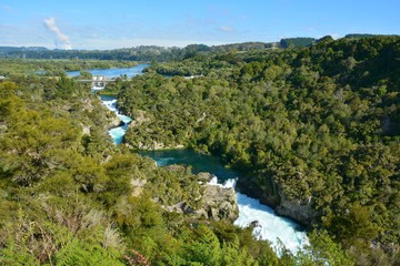 Fototapeta na wymiar Cascades of Aratiatia Rapids waterfall on the Waikata River in New Zealand.