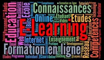 E-Learning word cloud concept with french text