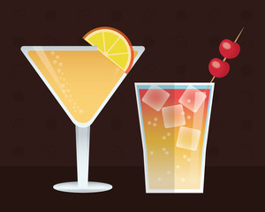 cocktail set trendy drinks dark background vector illustration eps 10