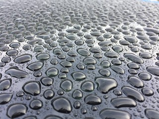 Big water drops beads on glass