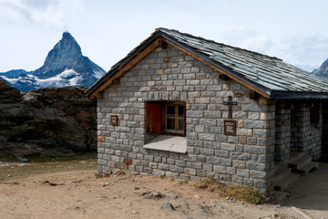 Hut and Matterhorn mountain Zermatt Switzerland in Summer season
