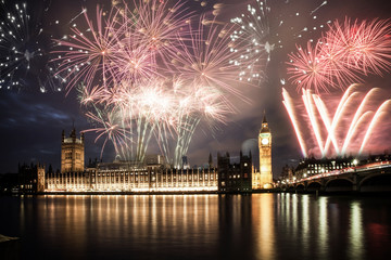 Fototapeta na wymiar New Year in the city - Big Ben with fireworks