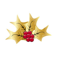 Christmas Mistletoe Icon Symbol Design. Vector Christmas illustration isolated on white background. Cartoon vector gold and red holly berry decorative xmas ornament.