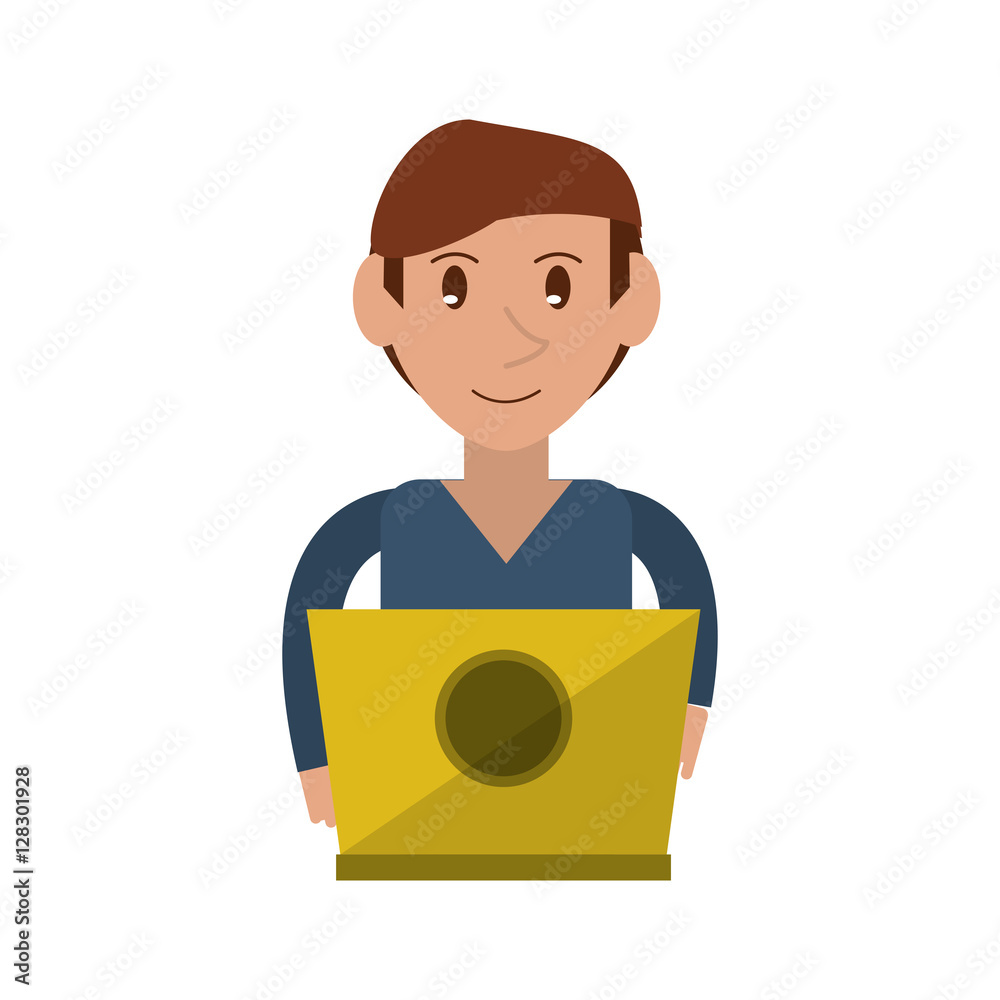 Wall mural young man working laptop design vector illustration eps 10