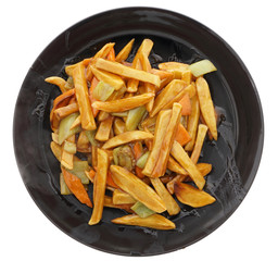 Chinese food. Fried potato chips in sauce