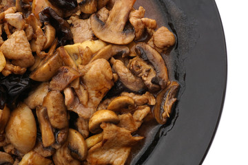 Pork with black and white mushrooms and bamboo shoots