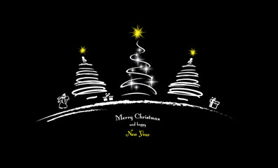 Merry Christmas and happy New Year - vector xmas card (black)