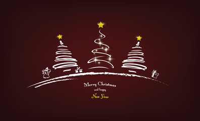 Merry Christmas and happy New Year - vector xmas card (dark red)