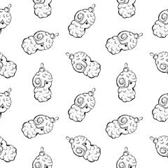 Seamless pattern of vintage hand drawn balls and sheep toys. Christmas and New Year design elements