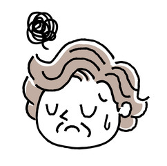 シニア女性、顔、表情：困る、悩む
