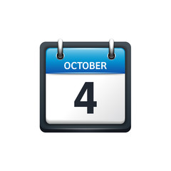 October 4. Calendar icon.Vector illustration,flat style.Month and date.Sunday,Monday,Tuesday,Wednesday,Thursday,Friday,Saturday.Week,weekend,red letter day. 2017,2018 year.Holidays.