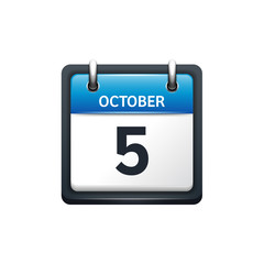 October 5. Calendar icon.Vector illustration,flat style.Month and date.Sunday,Monday,Tuesday,Wednesday,Thursday,Friday,Saturday.Week,weekend,red letter day. 2017,2018 year.Holidays.