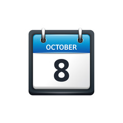 October 8. Calendar icon.Vector illustration,flat style.Month and date.Sunday,Monday,Tuesday,Wednesday,Thursday,Friday,Saturday.Week,weekend,red letter day. 2017,2018 year.Holidays.