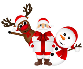 Santa Claus with snowman and reindeer cartoon