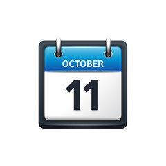 October 11. Calendar icon.Vector illustration,flat style.Month and date.Sunday,Monday,Tuesday,Wednesday,Thursday,Friday,Saturday.Week,weekend,red letter day. 2017,2018 year.Holidays.