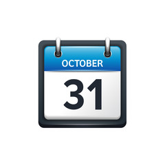 October 31. Calendar icon.Vector illustration,flat style.Month and date.Sunday,Monday,Tuesday,Wednesday,Thursday,Friday,Saturday.Week,weekend,red letter day. 2017,2018 year.Holidays.