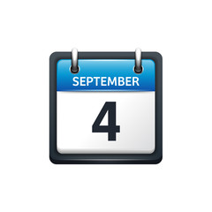 September 4. Calendar icon.Vector illustration,flat style.Month and date.Sunday,Monday,Tuesday,Wednesday,Thursday,Friday,Saturday.Week,weekend,red letter day. 2017,2018 year.Holidays.