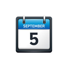September 5. Calendar icon.Vector illustration,flat style.Month and date.Sunday,Monday,Tuesday,Wednesday,Thursday,Friday,Saturday.Week,weekend,red letter day. 2017,2018 year.Holidays.
