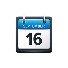 September 16. Calendar icon.Vector illustration,flat style.Month and date.Sunday,Monday,Tuesday,Wednesday,Thursday,Friday,Saturday.Week,weekend,red letter day. 2017,2018 year.Holidays.