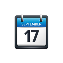 September 17. Calendar icon.Vector illustration,flat style.Month and date.Sunday,Monday,Tuesday,Wednesday,Thursday,Friday,Saturday.Week,weekend,red letter day. 2017,2018 year.Holidays.