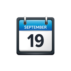 September 19. Calendar icon.Vector illustration,flat style.Month and date.Sunday,Monday,Tuesday,Wednesday,Thursday,Friday,Saturday.Week,weekend,red letter day. 2017,2018 year.Holidays.
