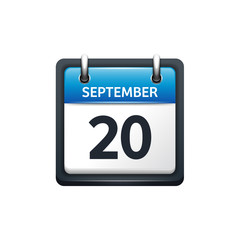 September 20. Calendar icon.Vector illustration,flat style.Month and date.Sunday,Monday,Tuesday,Wednesday,Thursday,Friday,Saturday.Week,weekend,red letter day. 2017,2018 year.Holidays.