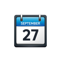 September 27. Calendar icon.Vector illustration,flat style.Month and date.Sunday,Monday,Tuesday,Wednesday,Thursday,Friday,Saturday.Week,weekend,red letter day. 2017,2018 year.Holidays.