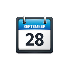 September 28. Calendar icon.Vector illustration,flat style.Month and date.Sunday,Monday,Tuesday,Wednesday,Thursday,Friday,Saturday.Week,weekend,red letter day. 2017,2018 year.Holidays.
