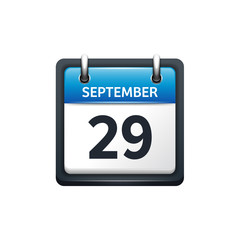September 29. Calendar icon.Vector illustration,flat style.Month and date.Sunday,Monday,Tuesday,Wednesday,Thursday,Friday,Saturday.Week,weekend,red letter day. 2017,2018 year.Holidays.