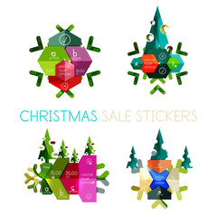 Paper Christmas Greeting Card Banners with text. Holiday geometric templates