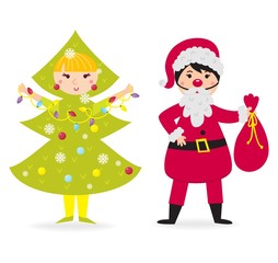 Cute kid wearing Christmas costume vector.