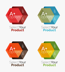 Set of business hexagon layouts with text and options