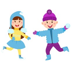 Christmas kids playing winter games vector.